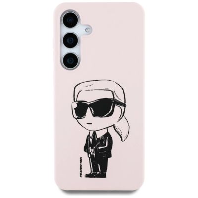 3. Karl Lagerfeld Silikon Graffiti Ikonik gedrucktes Logo MagSafe Samsung Galaxy S25 Hülle rosa