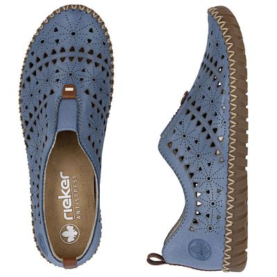 4. Rieker M2852-12 Damen-Lederschuhe mit durchbrochenem Muster, blau