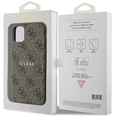 8. Guess GUHMN61G4GFRW iPhone 11 6,1" / Xr braun/braunes Hardcase 4G Collection Leder Metall Logo MagSafe