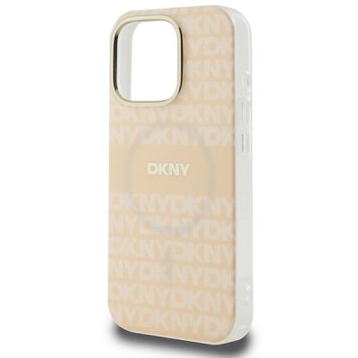 6. DKNY Repeat Texture Pattern & Stripe MagSafe Hülle für iPhone 16 Pro – Rosa