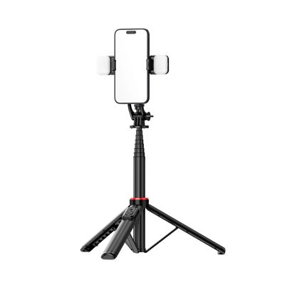 16. Selfie Stick WC12YDS Teleskopstativ 1,3 m aus Aluminiumlegierung mit Dual-Licht und Telefonhalter – Schwarz