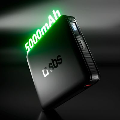 4. SBS HD 10W 5000mAh USB-C Powerbank mit LCD-Display – Schwarz