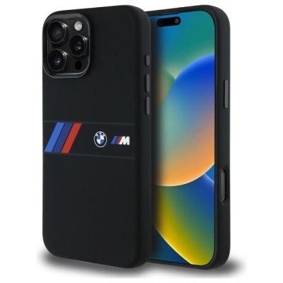 BMW Silikon-Mittelstreifen-MagSafe-Hülle für iPhone 16 Pro Max – Schwarz