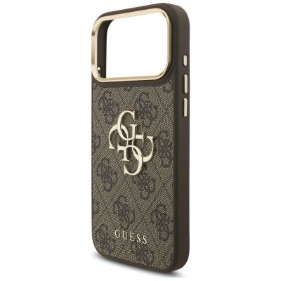 6. Guess 4G Big 4G Classic Logo Big Strap Metal Buttons Schutzhülle für iPhone 18 Pro Max / 17 Pro Max – braun