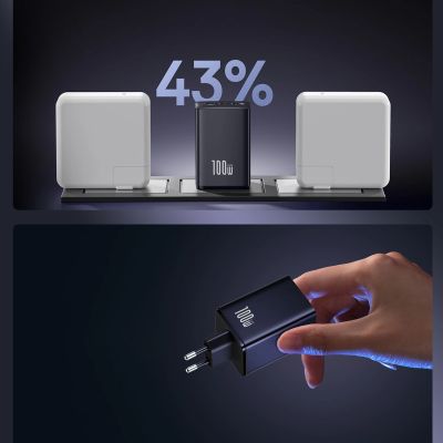 7. Baseus EnerFill FE11 100W Wandladegerät 2 x USB-C + USB-A - Schwarz