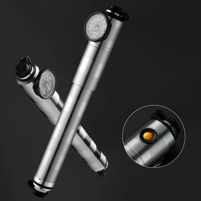 2. Rockbros HQ-67A-L03 Fahrradpumpe mit Manometer – Silber