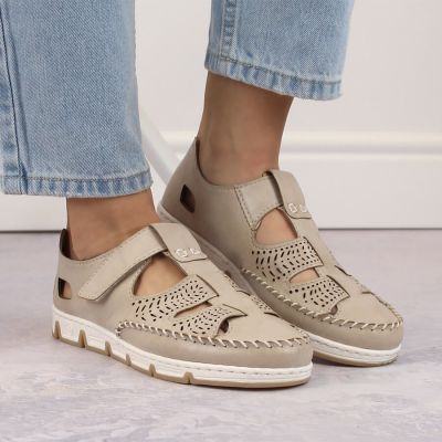24. Rieker W RKR651 beige Leder Klettverschluss durchbrochene Schuhe
