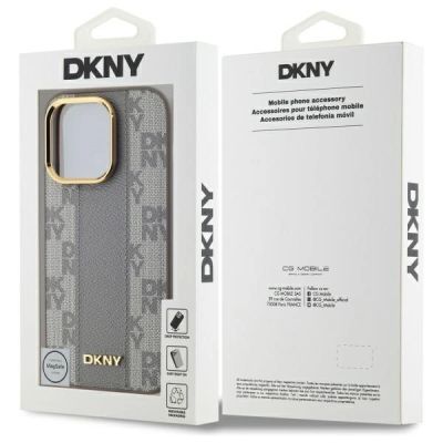8. DKNY Leather Checkered Mono Pattern MagSafe-Hülle für iPhone 14 Pro – Beige