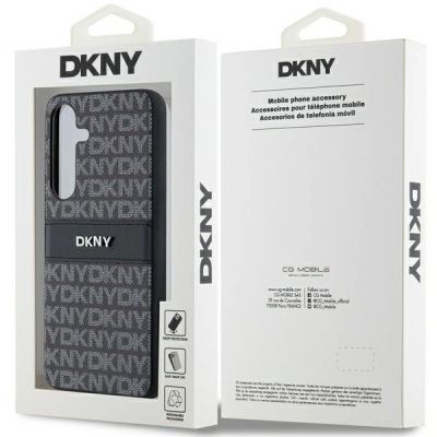 7. DKNY Leder Mono Stripe & Metal Logo Hülle für Samsung Galaxy S24 – Schwarz