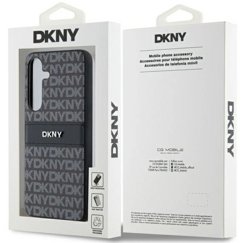 7. DKNY Leder Mono Stripe & Metal Logo Hülle für Samsung Galaxy S24 – Schwarz