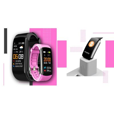 4. Smartwatch GIEWONT Schwarz Pink 2 Armbänder GW200-4