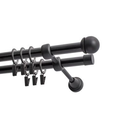 Doppelte Gardinenstange Ø 19 mm, schwarz, 400 cm, MAX-Knopf, mit Ringen, KOWALSKI