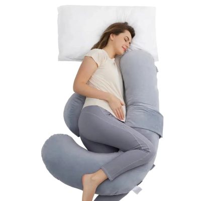 2. Momcozy PP007 | F-förmiges Schwangerschaftskissen | Grau