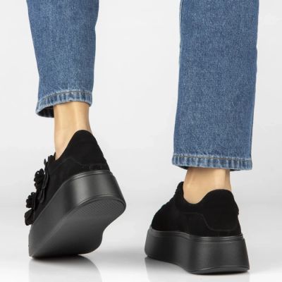 6. Damen-Sneaker aus Leder mit Plateausohle und Blumenmuster, Wildleder, schwarz, Filippo DP8113