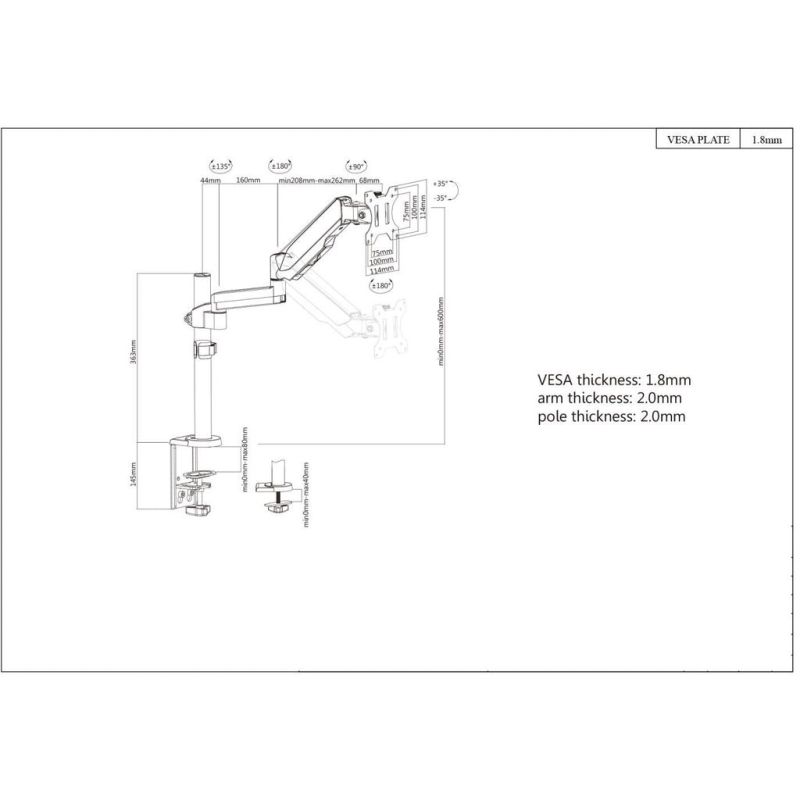 MANHATTAN Monitorhalterung für 17-32" LCD 8kg Schreibtisch Gasdrehgelenk