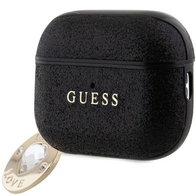 3. Guess GUAP2PGEHCDK Hülle für AirPods Pro 2 Cover – Schwarz Fester Glitzer-Herz-Diamant-Charm