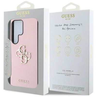 8. Guess Grained Big 4G Logo Small Classic Logo Case für Samsung Galaxy S25 Ultra rosa