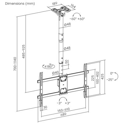 4. Maclean TV-Deckenhalterung, max. Traglast 60 kg, 43–86 Zoll, max. VESA 600x400, MC-112 B