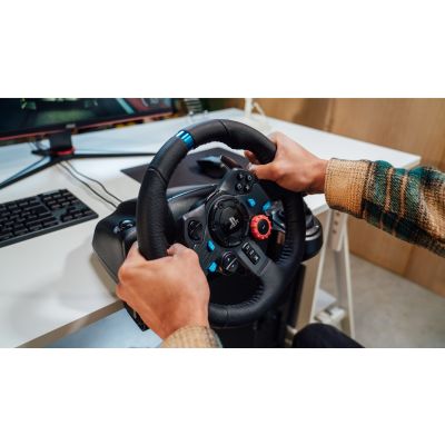 5. Logitech G 941-000113 Gamecontroller, schwarzes USB-Lenkrad + Pedale, analog/digital, kompatibel mit PC, PlayStation 4, PlayStation 5 und PlayStation 3