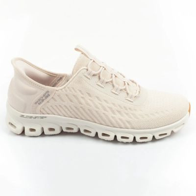 Skechers Glide-Step Damen-Sneaker, bequeme ecrufarbene Slipper
