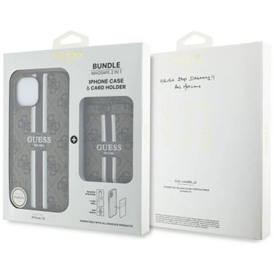 6. Guess 4G Stripes Case mit Magsafe Wallet für iPhone 15 Braun