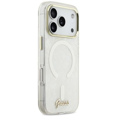 4. Guess IML Shell Script Metal MagSafe Hülle für iPhone 17 Pro Max – Weiß