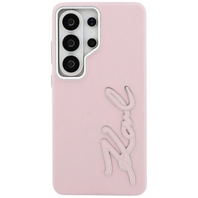 3. Karl Lagerfeld Schutzhülle mit genarbtem Logo aus Metallharz für Samsung Galaxy S26 Ultra – Pink