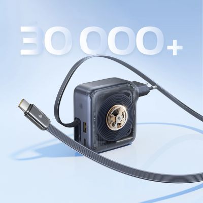 12. Baseus EnerCore CJ11 100W Wandladegerät mit USB-A- und USB-C-Anschlüssen und einziehbarem USB-C-Kabel – Schwarz