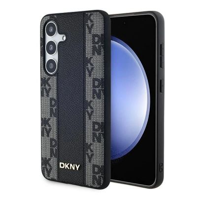 DKNY Leather Checkered Mono Pattern MagSafe-Hülle für Samsung Galaxy S24 – Schwarz