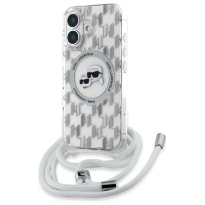 Karl Lagerfeld IML Crossbody Monogram Karl & Choupette Head MagSafe-Hülle für iPhone 16 – transparent