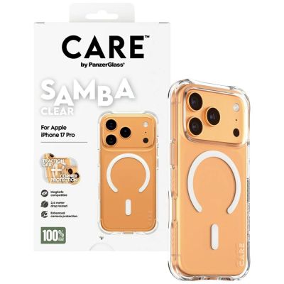 4. CARE by PanzerGlass Modisches Samba Case mit weißem MagSafe für iPhone 17 Pro - Transparent