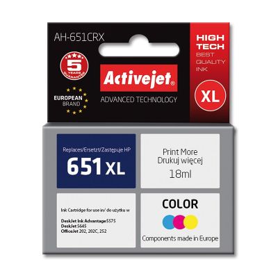 Activejet AH-651CRX Tinte (ersetzt HP 651 C2P11AE; Premium; 18 ml; Farbe)