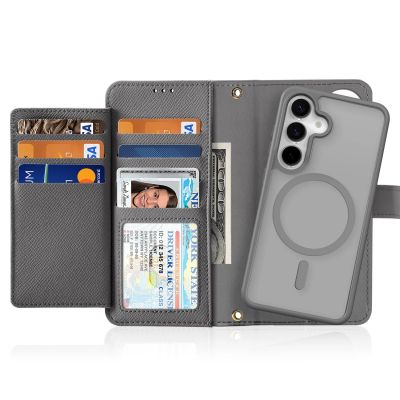 9. Dux Ducis Lawa Lederhülle für Samsung Galaxy S25+ mit abnehmbarer magnetischer Brieftasche – Grau
