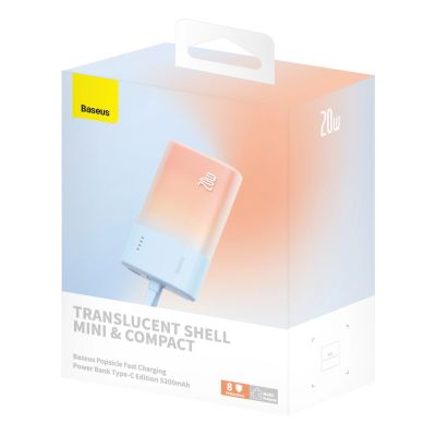 11. Baseus Popsicle 5200mAh 20W Powerbank mit integriertem Lightning Kabel (+ weißes Baseus Simple USB-C - USB-C 60W/20V/3A/30cm Kabel) - Blau-Orange