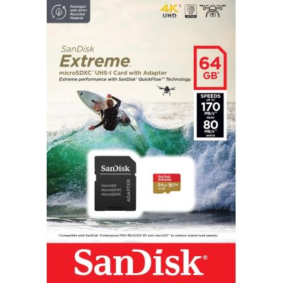 3. Sandisk Extreme 64 GB MicrosDXC UHS-I