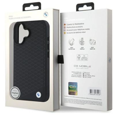 8. BMW Sign Leather Diamond Metal Logo MagSafe-Hülle für iPhone 16 – Schwarz