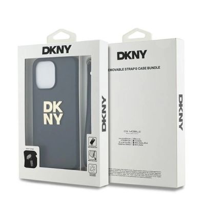 7. DKNY Wrist Strap Stock Logo Hülle für iPhone 15 Pro Max – Schwarz