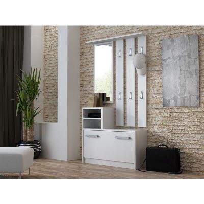 4. KLEIDERSCHRANK - SCHRANK, SPIEGEL, KLEIDERHÄNGER / WEISS GB1