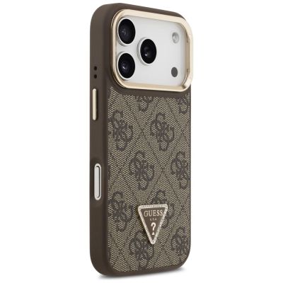 4. Guess 4G PU Dreieck-Logo & Standkamera Magsafe Hülle für iPhone 17 Pro - Braun