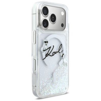 4. Karl Lagerfeld Flüssigglitzer-MagSafe-Hülle mit Karl-Schriftzug-Logo für iPhone 17 Pro – Transparent
