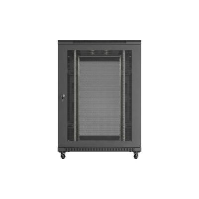 6. 19" 22U 800x1200 schwarzer Lanberg Stand-Rackschrank mit perforierten Türen (flach verpackt)