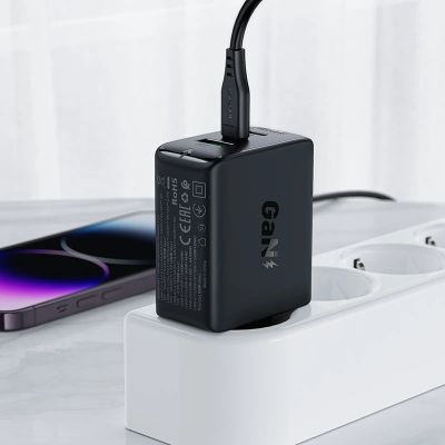 2. Acefast Schnellladegerät GaN (2xUSB-C / USB-A) PPS / PD / QC4+ 65W schwarz (A41)