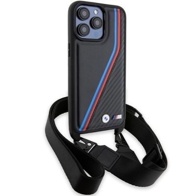 3. BMW M Edition Carbon Tricolor Lines & Strap Hülle für iPhone 15 Pro – Schwarz