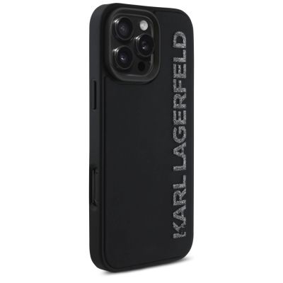4. Karl Lagerfeld HC 3D Rubber Elongated Glitter iPhone 16 Pro Hülle - Schwarz