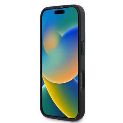 5. Guess Leder 4G Triangle Strass MagSafe Hülle für iPhone 16 Pro Max – Schwarz