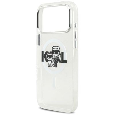 6. Karl Lagerfeld IML Glitter Karl & Choupette Sketch Logo MagSafe Case für iPhone 17 Pro Max – Transparent
