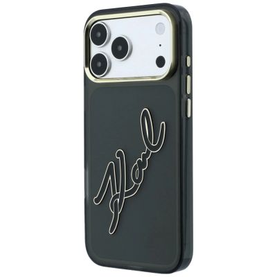 2. Karl Lagerfeld IML Big Signature Schutzhülle mit Metallrahmen aus Kunstharz für iPhone 18 Pro Max / 17 Pro Max – Schwarz