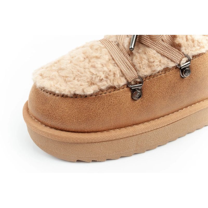 6. D.Franklin Damen Winter Schneestiefel, modisches Fellfutter, braun beige