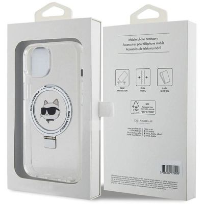 8. Karl Lagerfeld KLHMP15MHMRSCHH iPhone 15 Plus 6,7" weiß/weißes Hardcase Ring Stand Choupette Head MagSafe