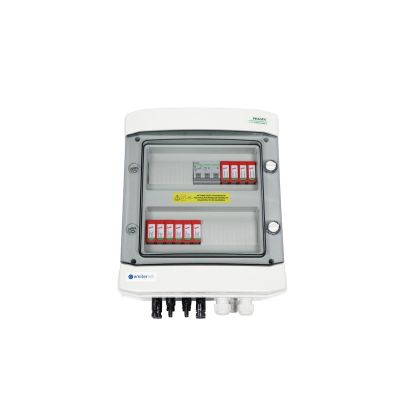 Hermetischer DC/AC-EMITER-Anschlusskasten IP65 mit Dehn 1000-V-DC-Überspannungsableiter Typ 2, 2 x PV-String, 2 x MPPT // Dehn-AC-Begrenzer Typ 2, 20 A, 3-phasig